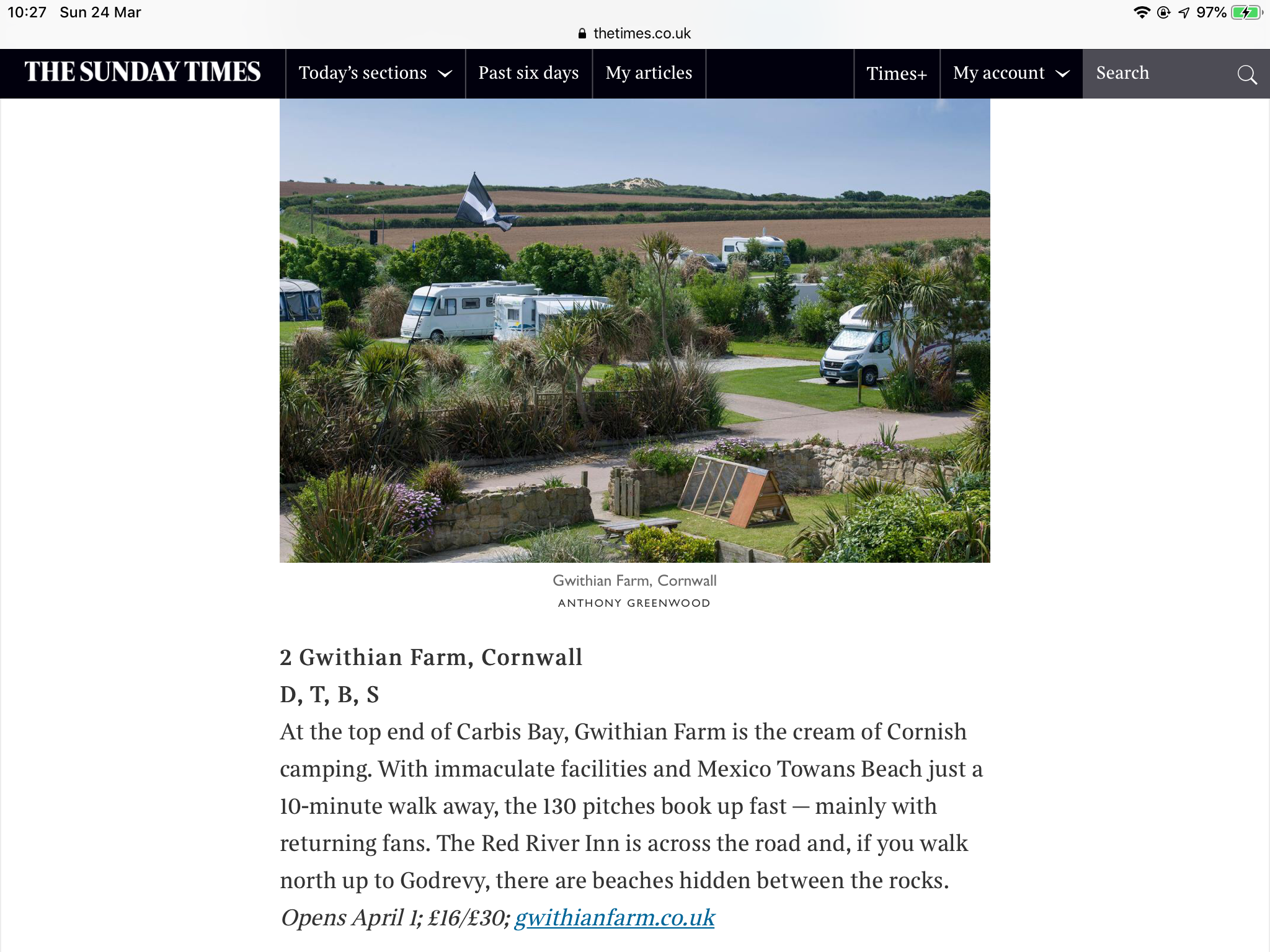 Camping in Cornwall holiday Gwithian Farm Campsite near St Ives, Cornwall